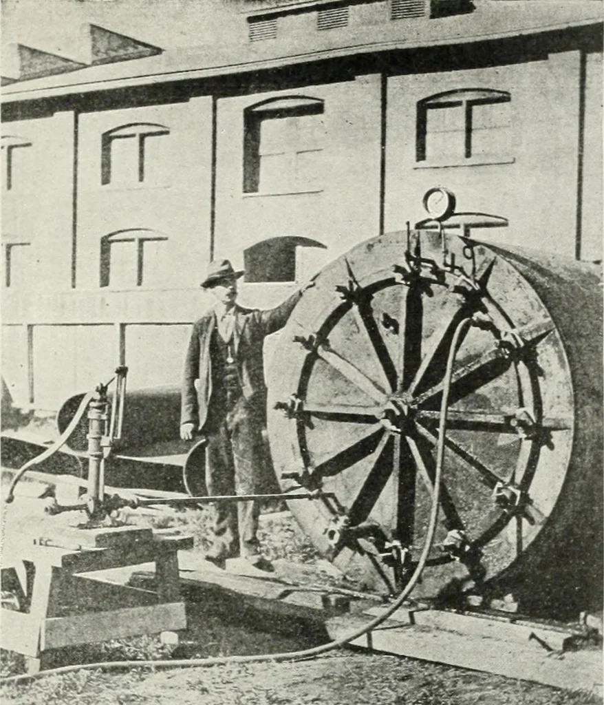 An illustration from Hydraulic engineering; a practical treatise on the principles of water pressure and flow and their application to the development of water power, including the calculation, design and construction of water wheels, turbines, and other details of hydraulic power plants, 1909, leaf 278