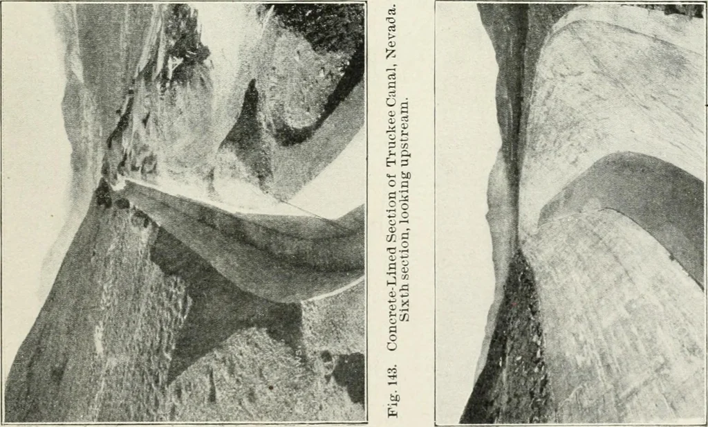 An illustration from Hydraulic engineering; a practical treatise on the principles of water pressure and flow and their application to the development of water power, including the calculation, design and construction of water wheels, turbines, and other details of hydraulic power plants, 1909, leaf 280