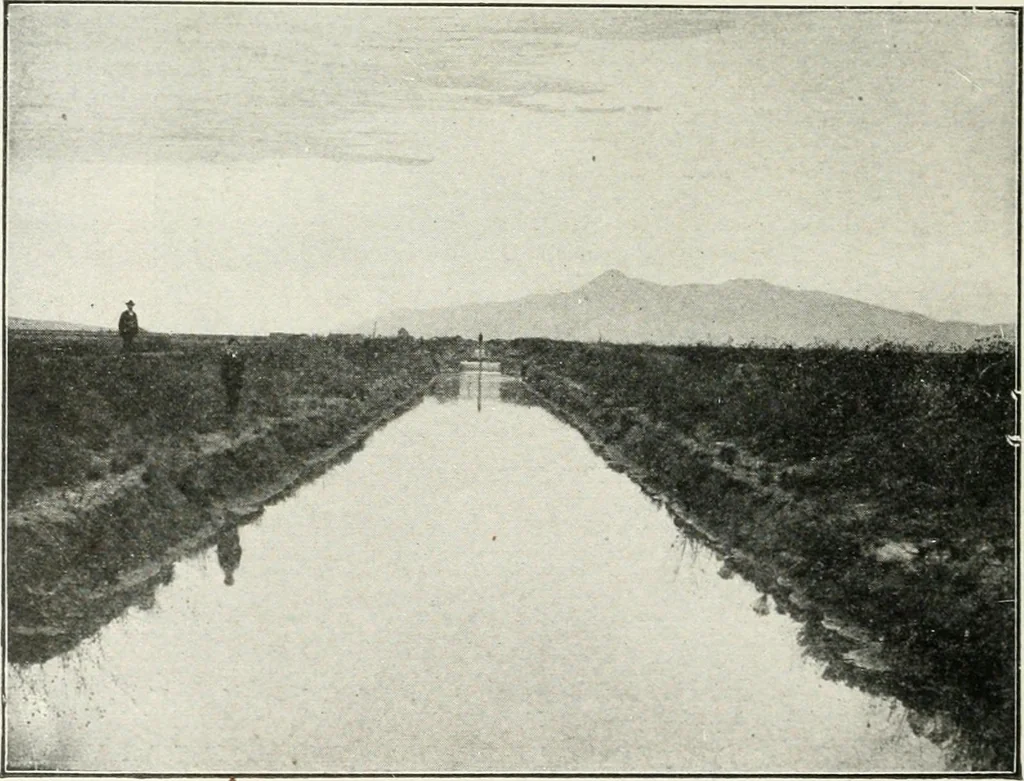 An illustration from Hydraulic engineering; a practical treatise on the principles of water pressure and flow and their application to the development of water power, including the calculation, design and construction of water wheels, turbines, and other details of hydraulic power plants, 1909, leaf 283