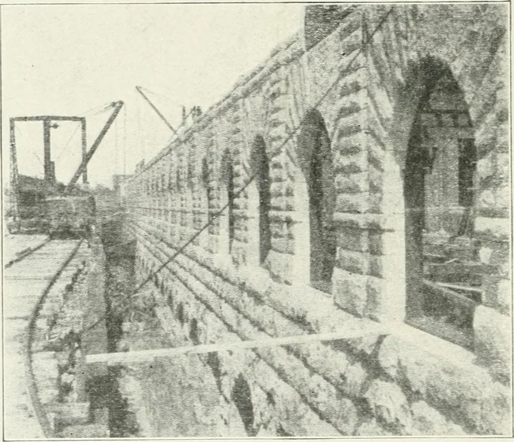 An illustration from Hydraulic engineering; a practical treatise on the principles of water pressure and flow and their application to the development of water power, including the calculation, design and construction of water wheels, turbines, and other details of hydraulic power plants, 1909, leaf 305