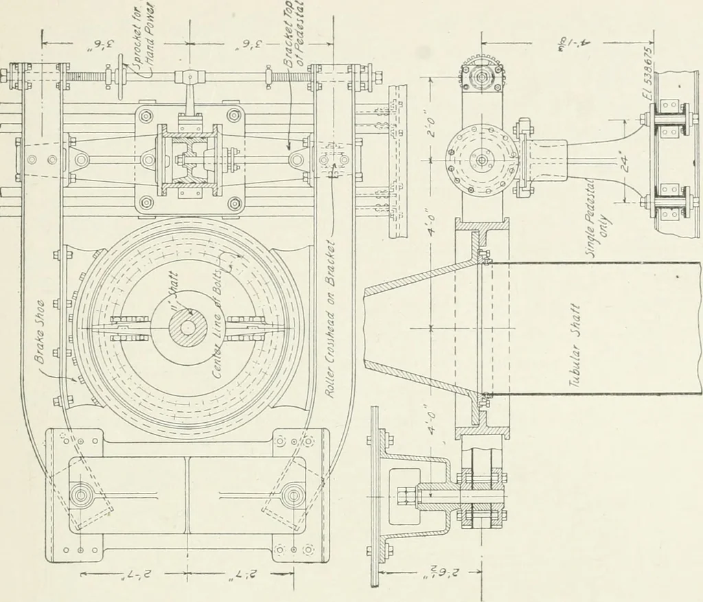 An illustration from Hydraulic engineering; a practical treatise on the principles of water pressure and flow and their application to the development of water power, including the calculation, design and construction of water wheels, turbines, and other details of hydraulic power plants, 1909, leaf 316