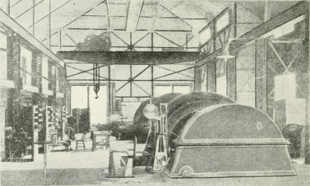 An illustration from Hydraulic engineering; a practical treatise on the principles of water pressure and flow and their application to the development of water power, including the calculation, design and construction of water wheels, turbines, and other details of hydraulic power plants, 1909, leaf 337