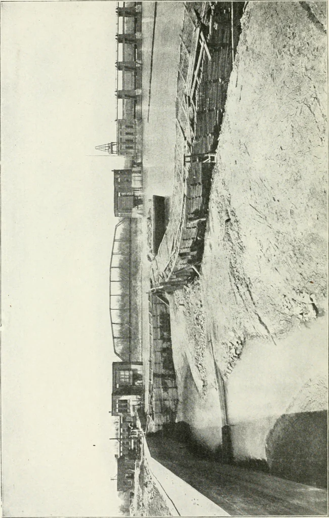 An illustration from Hydraulic engineering; a practical treatise on the principles of water pressure and flow and their application to the development of water power, including the calculation, design and construction of water wheels, turbines, and other details of hydraulic power plants, 1909, leaf 37