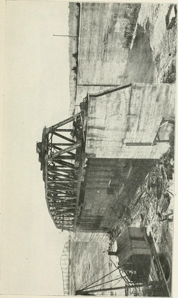 An illustration from Hydraulic engineering; a practical treatise on the principles of water pressure and flow and their application to the development of water power, including the calculation, design and construction of water wheels, turbines, and other details of hydraulic power plants, 1909, leaf 54