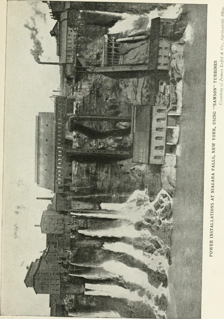 An illustration from Hydraulic engineering; a practical treatise on the principles of water pressure and flow and their application to the development of water power, including the calculation, design and construction of water wheels, turbines, and other details of hydraulic power plants, 1909, leaf 66