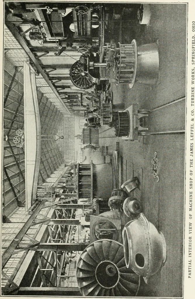 An illustration from Hydraulic engineering; a practical treatise on the principles of water pressure and flow and their application to the development of water power, including the calculation, design and construction of water wheels, turbines, and other details of hydraulic power plants, 1909, leaf 98
