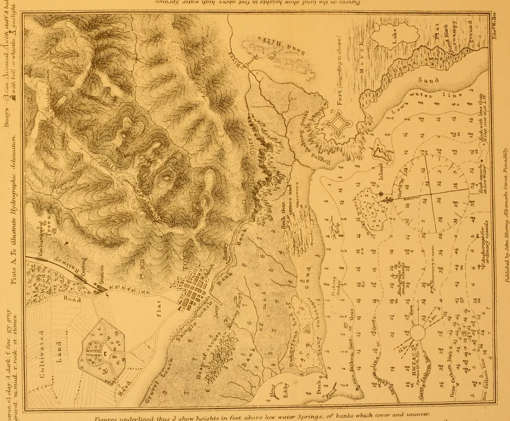An illustration from Hydrographical surveying : a description of means and methods employed in constructing marine charts, 1920, leaf 406