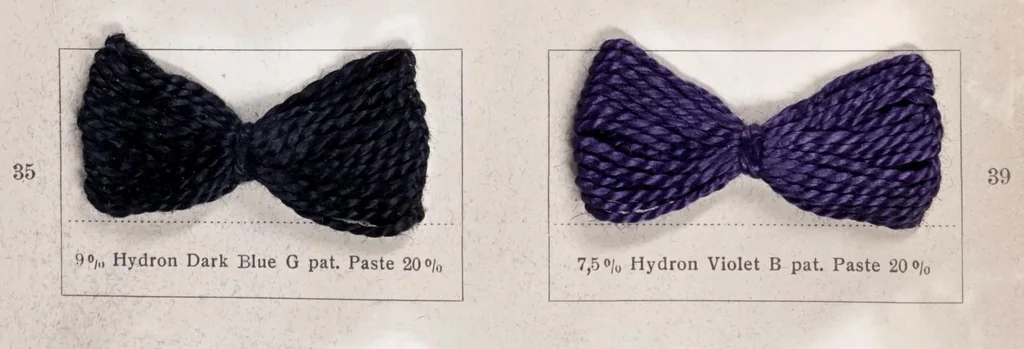 An illustration from Hydron blue pat. and hydron violet pat. printed on cotton, 1900, leaf 23