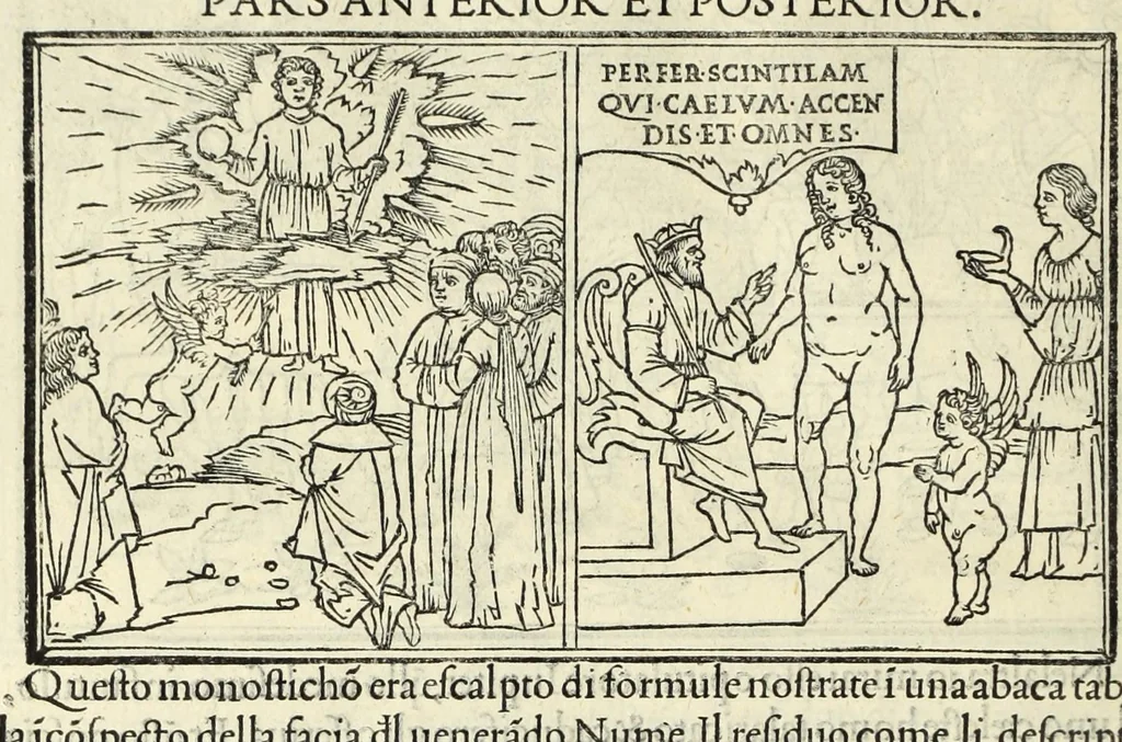 An illustration from Hypnerotomachia Poliphili : ubi humana omnia non nisi somnium esse docet atque obiter plurima scitu sane quam digna commemorat, leaf 170