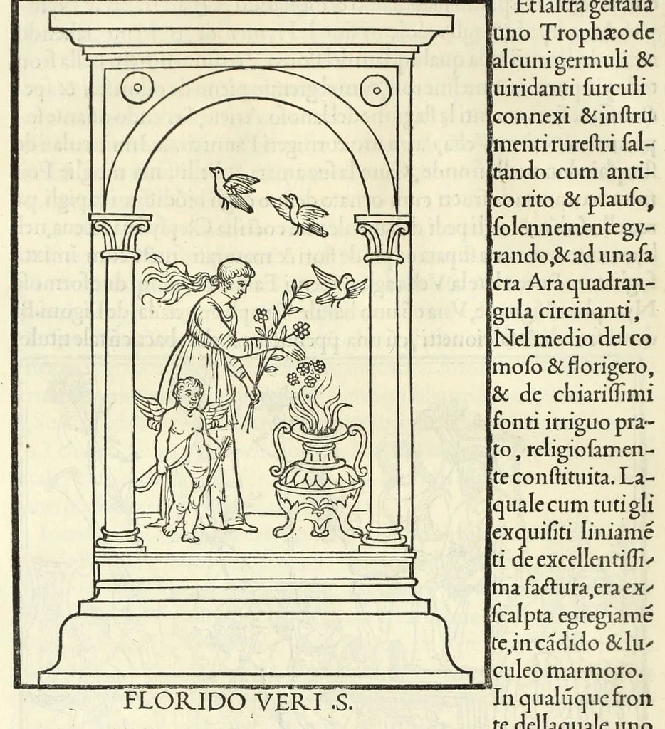 An illustration from Hypnerotomachia Poliphili : ubi humana omnia non nisi somnium esse docet atque obiter plurima scitu sane quam digna commemorat, leaf 190