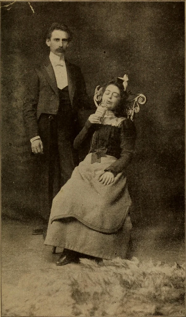 An illustration from Hypnotism, and magnetism, mesmerism, suggestive therapeutics and magnetic healing .., 1910, leaf 26
