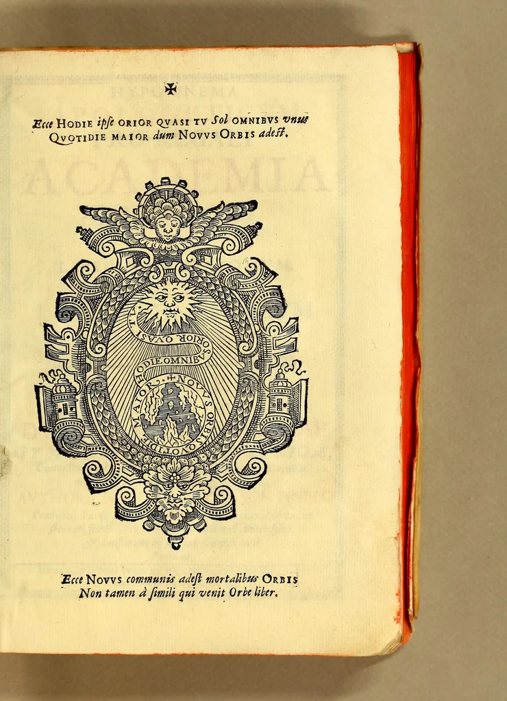 An illustration from Hypomnema apologeticum pro regali Academia Limensi in Lipsianam periodum. : Ad Limensem regium senatum: regios iudices: conscriptos senatores. Accedunt dissertatiunculae gymnasticæ palæstricæ, canonico-legales, aut promiscuæ: partim extemporaneæ, expolitæ, & vtiles; ceu res ipsa ostendet. Authore D.D. Didaco de Leon Pinelo .., 1648, leaf 7