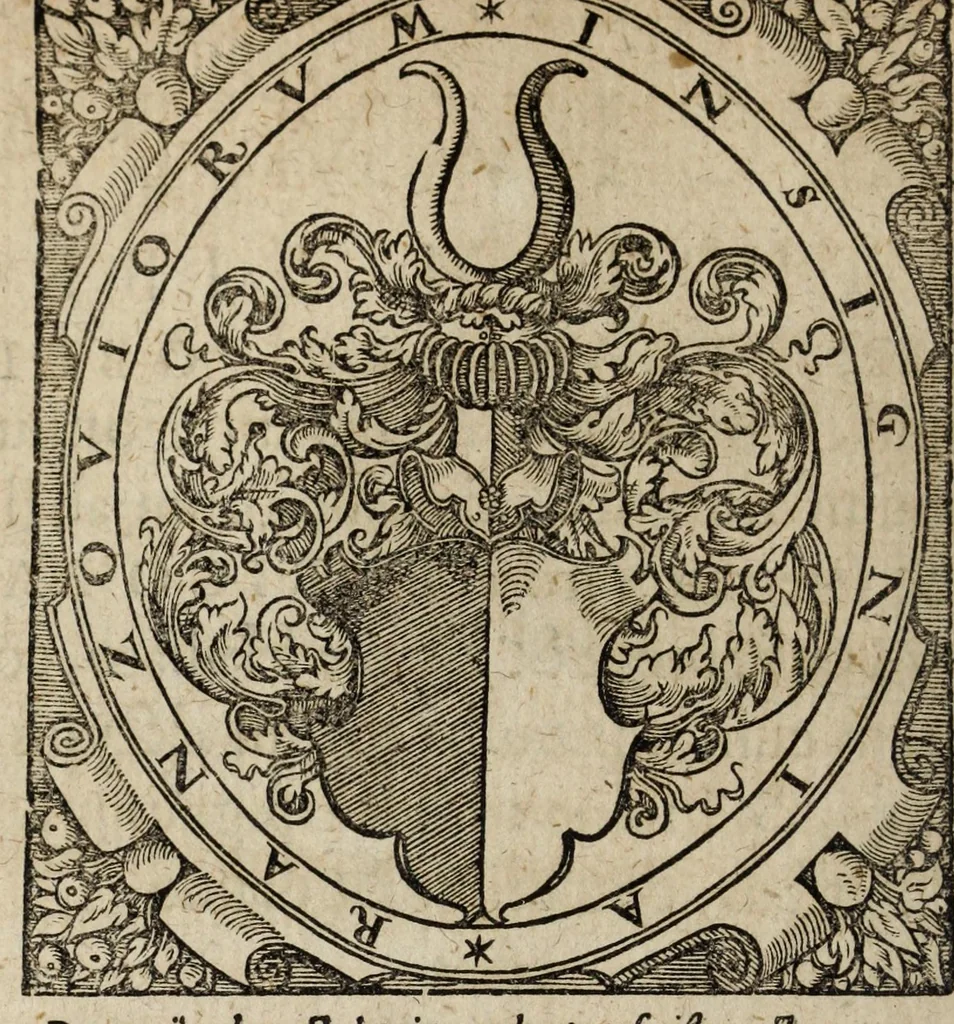 An illustration from Hypotyposis arcivm, palatiorum, librorum, pyramidum, obeliscorum, cipporum, molarum, fontium, monumentorum & epitaphiorum, ab illustri & strenuo viro Henrico Ranzovio, prorege & equite Holsato, conditorum : cum nonnullis eorum ectypis ligneis, & in fine additis epigrammatibus, 1591, leaf 4