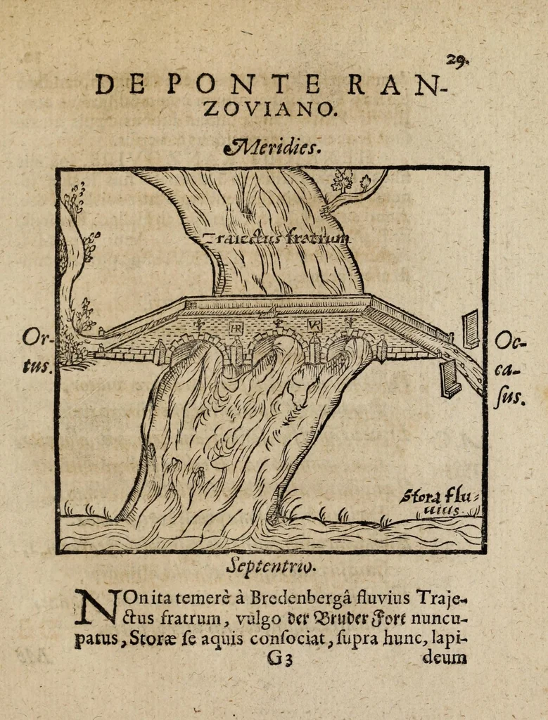 An illustration from Hypotyposis arcivm, palatiorum, librorum, pyramidum, obeliscorum, cipporum, molarum, fontium, monumentorum & epitaphiorum, ab illustri & strenuo viro Henrico Ranzovio, prorege & equite Holsato, conditorum : cum nonnullis eorum ectypis ligneis, & in fine additis epigrammatibus, 1591, leaf 55