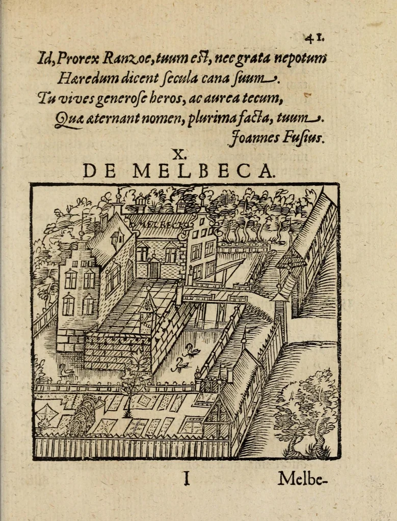 An illustration from Hypotyposis arcivm, palatiorum, librorum, pyramidum, obeliscorum, cipporum, molarum, fontium, monumentorum & epitaphiorum, ab illustri & strenuo viro Henrico Ranzovio, prorege & equite Holsato, conditorum : cum nonnullis eorum ectypis ligneis, & in fine additis epigrammatibus, 1591, leaf 67