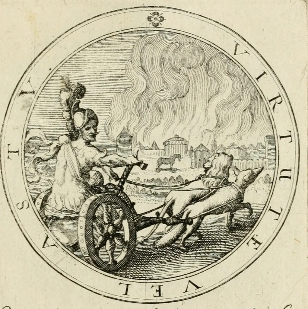 An illustration from Iacobi â Bruck Angermundt cogn. Sil. Emblemata moralia & bellica : nunc recens in lucem edita, 1615, leaf 110