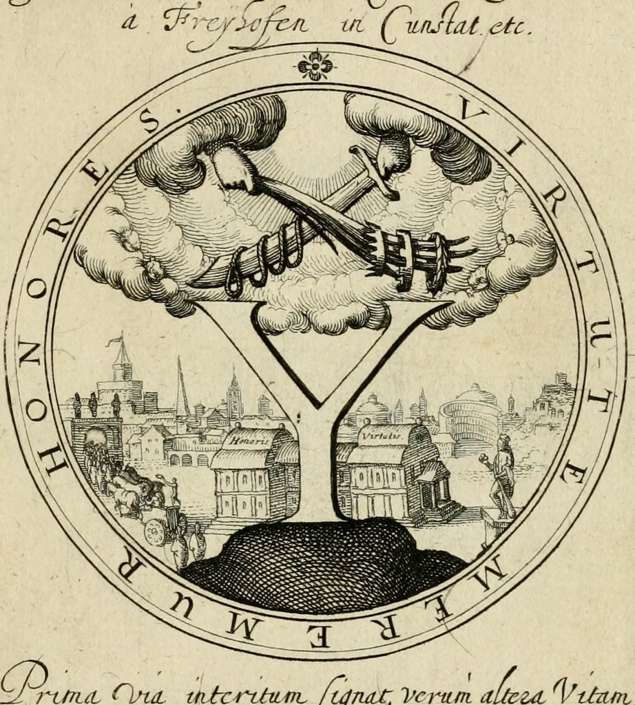 An illustration from Iacobi â Bruck Angermundt cogn. Sil. Emblemata moralia & bellica : nunc recens in lucem edita, 1615, leaf 24
