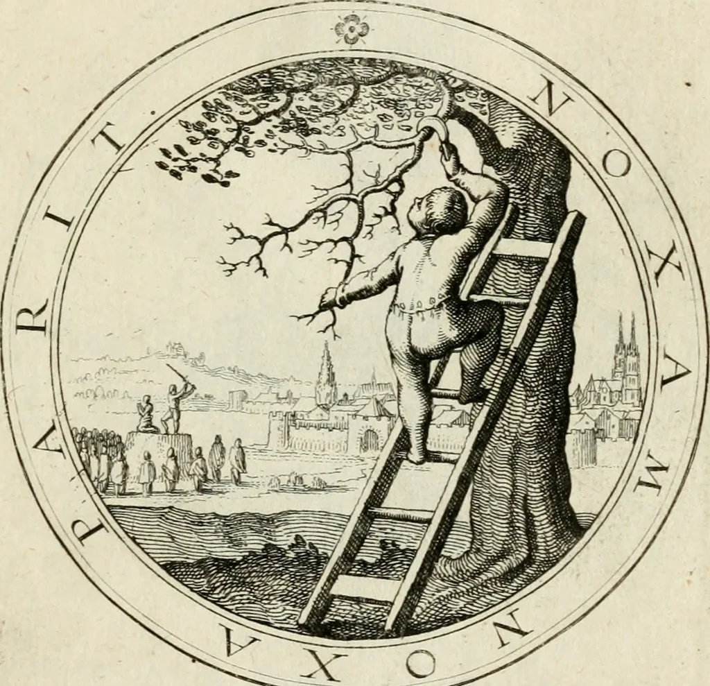 An illustration from Iacobi â Bruck Angermundt cogn. Sil. Emblemata moralia & bellica : nunc recens in lucem edita, 1615, leaf 40