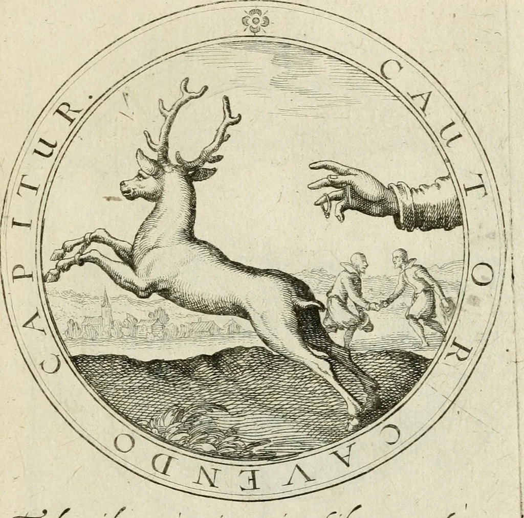 An illustration from Iacobi â Bruck Angermundt cogn. Sil. Emblemata moralia & bellica : nunc recens in lucem edita, 1615, leaf 58