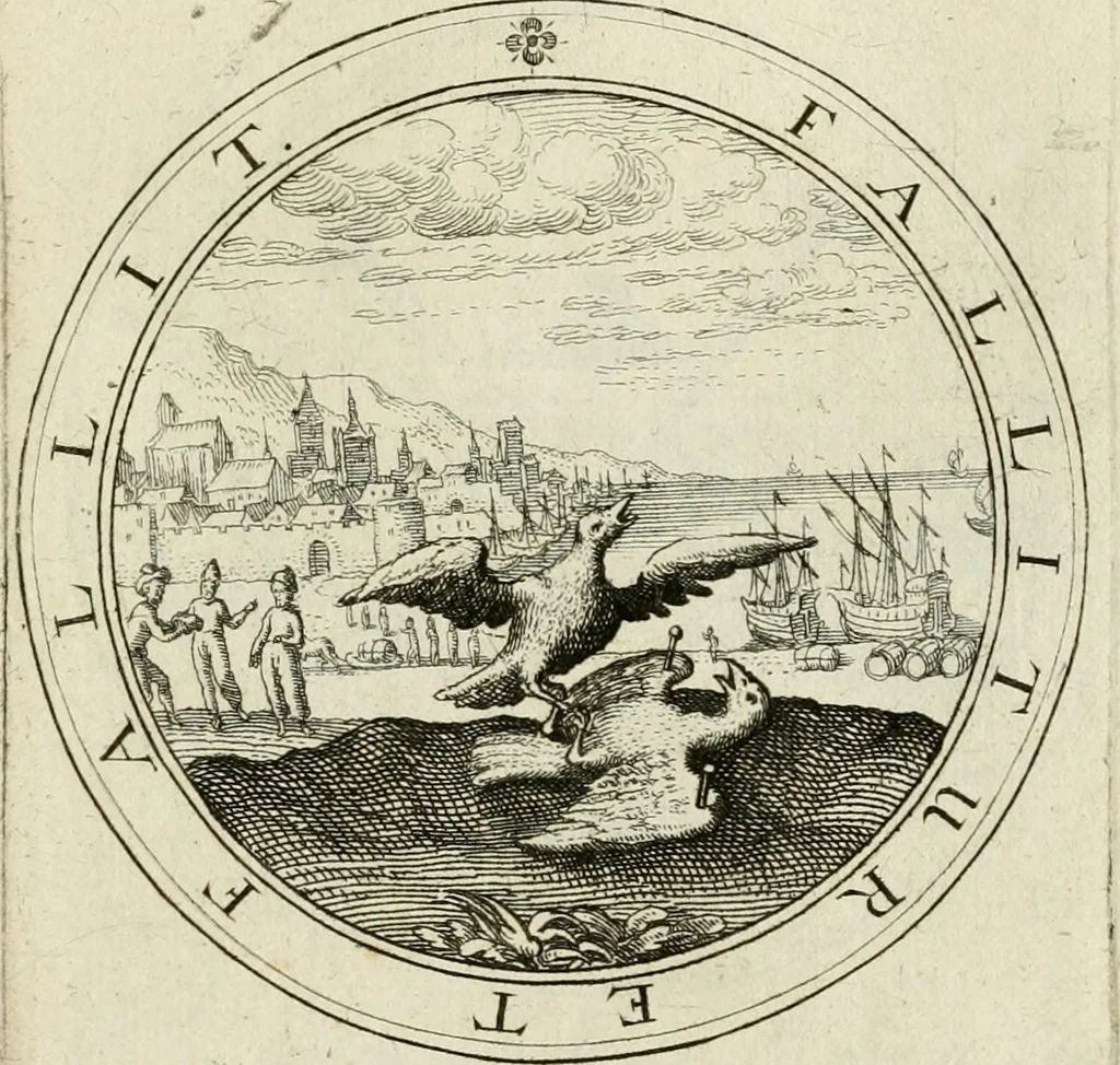 An illustration from Iacobi â Bruck Angermundt cogn. Sil. Emblemata moralia & bellica : nunc recens in lucem edita, 1615, leaf 60