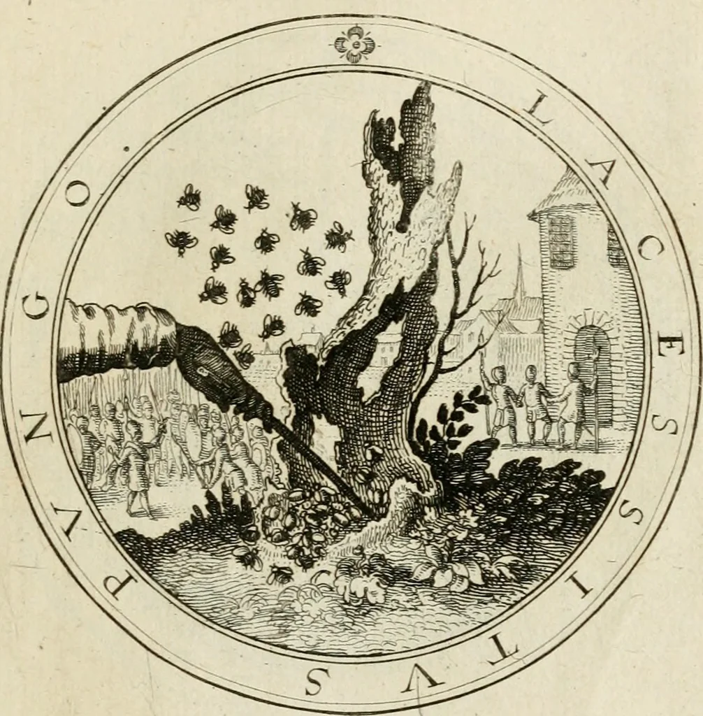 An illustration from Iacobi â Bruck Angermundt cogn. Sil. Emblemata moralia & bellica : nunc recens in lucem edita, 1615, leaf 84