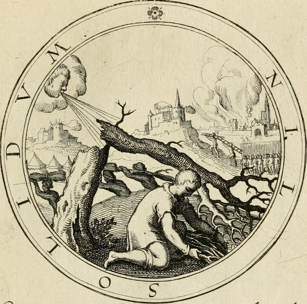 An illustration from Iacobi â Bruck Angermundt cogn. Sil. Emblemata moralia & bellica : nunc recens in lucem edita, 1615, leaf 90