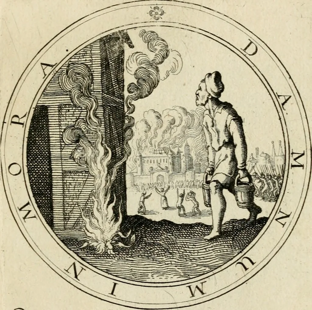 An illustration from Iacobi â Bruck Angermundt cogn. Sil. Emblemata moralia & bellica : nunc recens in lucem edita, 1615, leaf 92