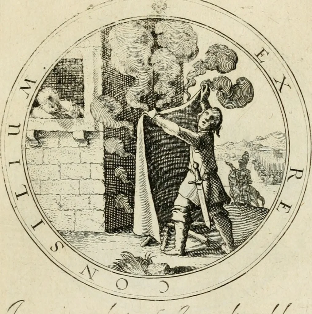 An illustration from Iacobi â Bruck Angermundt cogn. Sil. Emblemata moralia & bellica : nunc recens in lucem edita, 1615, leaf 94