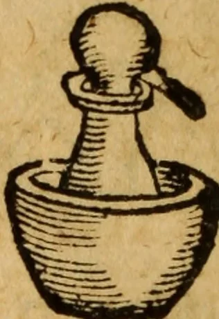 An illustration from Iacobi Bessoni De absoluta ratione extrahendi olea, & aquas è medicamentis simplicibus : accepta olim à quodam empirico, postea uero ab eodem Bessono locupletata, & rationibus experime[n]tisq[ue] confirmata, liber, 1559, leaf 19