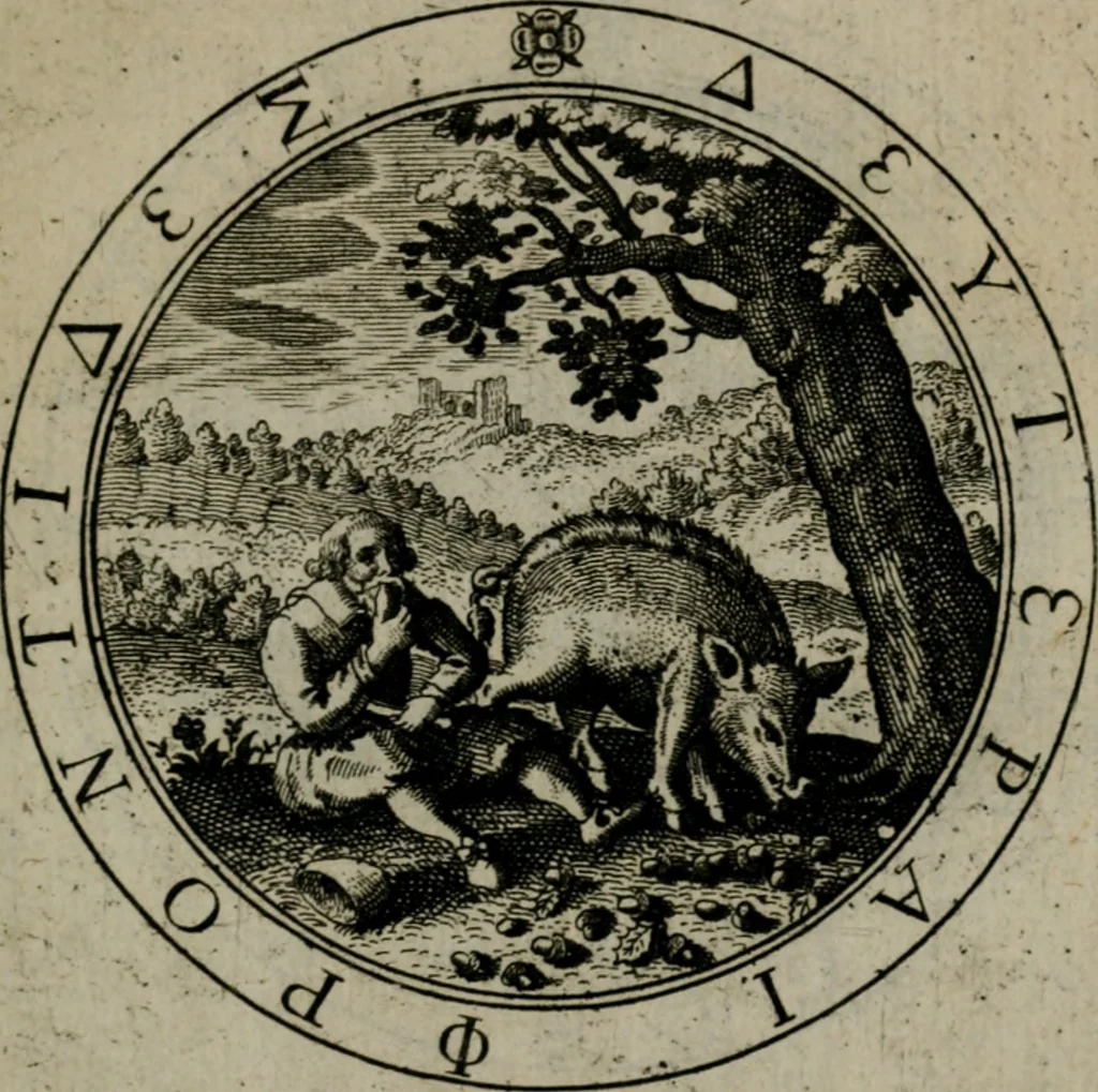 An illustration from Iacobi Bornitii I.C. Emblematum sacrorum et civilium miscellaneorum : sylloge prior [-posterior], 1659, leaf 208