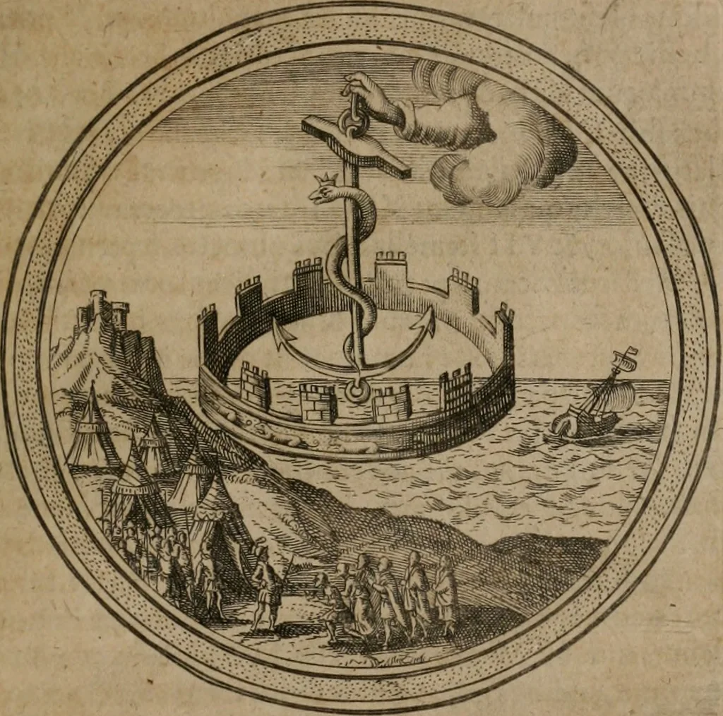 An illustration from Iacobi â Bruck Angermunt cogn. Emblemata Politica : Quibus ea, quæ ad principatum spectant, breviter demonstrantur, singuloru[m] verò explicatio fusius proponitur ; Opus novum, 1618, leaf 22
