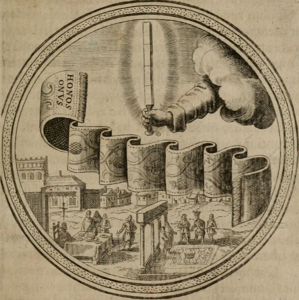 An illustration from Iacobi â Bruck Angermunt cogn. Emblemata Politica : Quibus ea, quæ ad principatum spectant, breviter demonstrantur, singuloru[m] verò explicatio fusius proponitur ; Opus novum, 1618, leaf 34