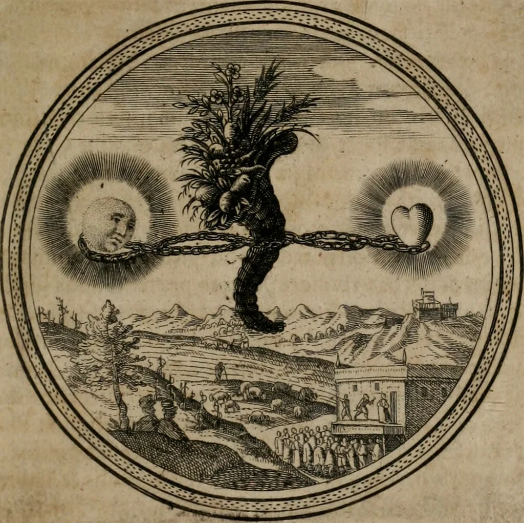 An illustration from Iacobi â Bruck Angermunt cogn. Emblemata Politica : Quibus ea, quæ ad principatum spectant, breviter demonstrantur, singuloru[m] verò explicatio fusius proponitur ; Opus novum, 1618, leaf 38