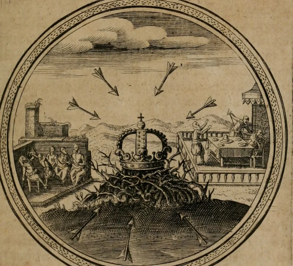 An illustration from Iacobi â Bruck Angermunt cogn. Emblemata Politica : Quibus ea, quæ ad principatum spectant, breviter demonstrantur, singuloru[m] verò explicatio fusius proponitur ; Opus novum, 1618, leaf 46