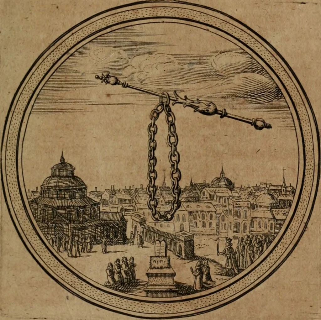 An illustration from Iacobi â Bruck Angermunt cogn. Emblemata Politica : Quibus ea, quæ ad principatum spectant, breviter demonstrantur, singuloru[m] verò explicatio fusius proponitur ; Opus novum, 1618, leaf 98