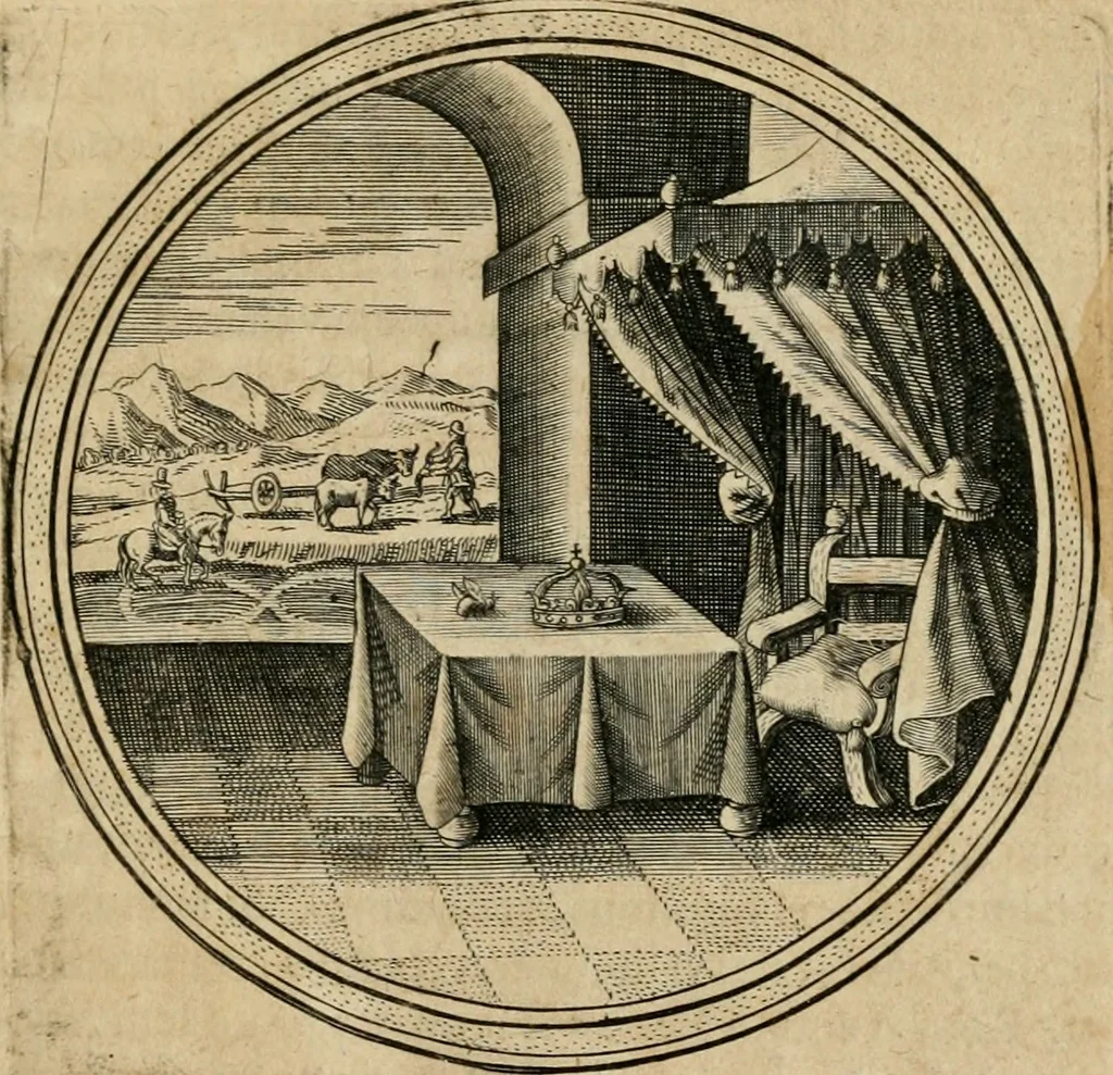 An illustration from Iacobi â Bruck Angermunt cogn. Emblemata politica : quibus ea, quae ad principatum spectant breviter demonstrantur singuloru[m] verò explicatio fusius proponitur : opus novum, 1618, leaf 12