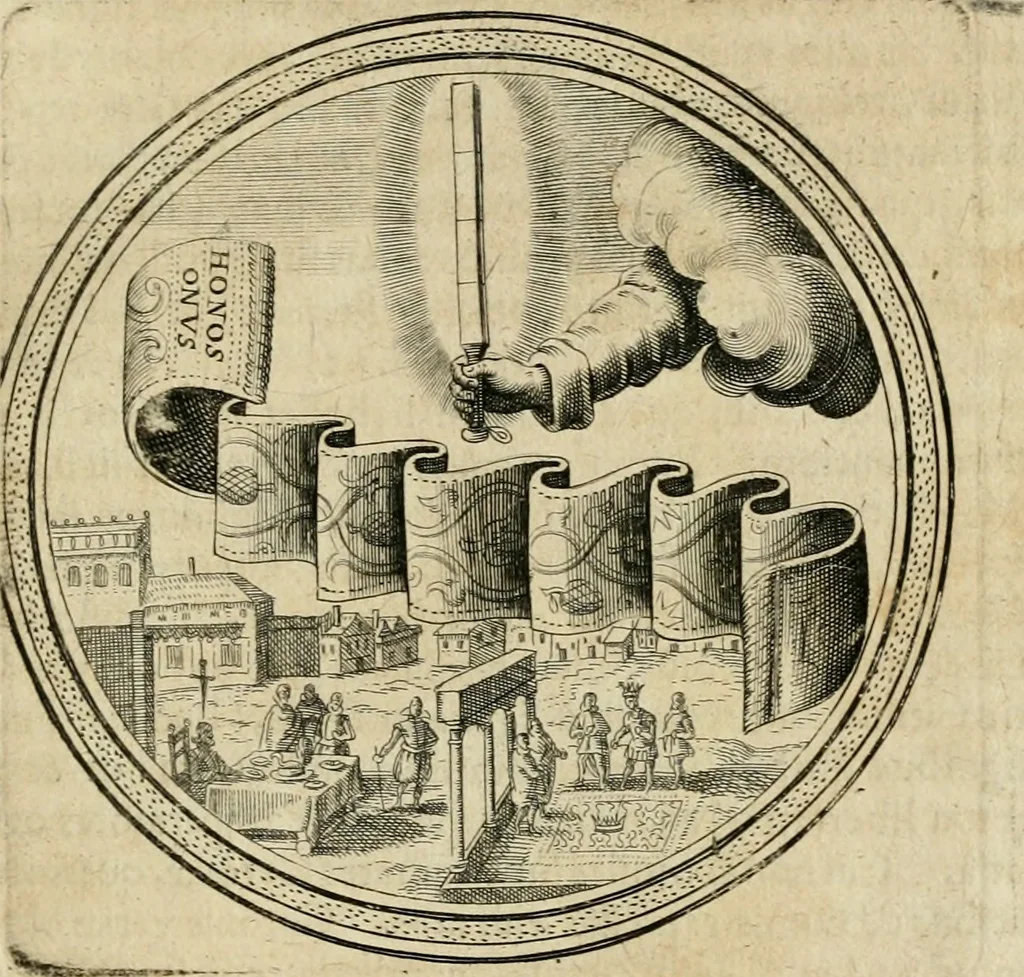 An illustration from Iacobi â Bruck Angermunt cogn. Emblemata politica : quibus ea, quae ad principatum spectant breviter demonstrantur singuloru[m] verò explicatio fusius proponitur : opus novum, 1618, leaf 32