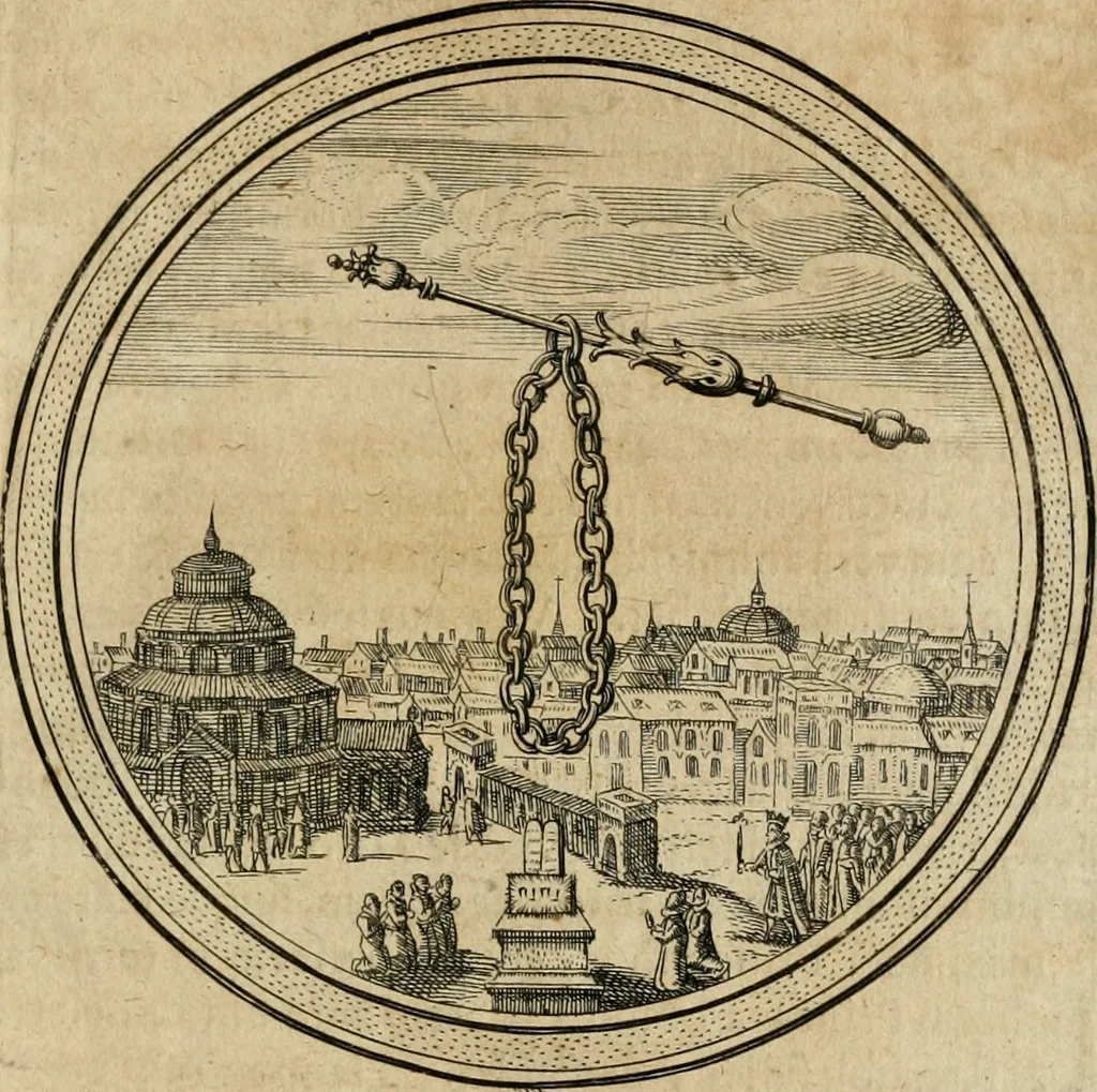 An illustration from Iacobi â Bruck Angermunt cogn. Emblemata politica : quibus ea, quae ad principatum spectant breviter demonstrantur singuloru[m] verò explicatio fusius proponitur : opus novum, 1618, leaf 96