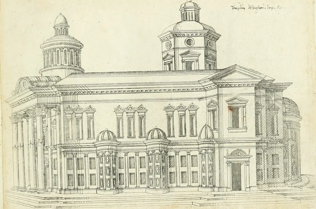 An illustration from Iacobvs Androvetivs dv Cerceav lectoribvs s. Qvoniam apvd veteres alio strvctvræ genere templa fvervnt ædificata, qvam ea qve nostra ætate passim conspicivntur : non inivicvndvm fore studiosis amtiqvitatis, nec a meo institvto alienvm existimavi : si formam ipsam et tanqvam faciem illorvm videndam qvibvslibet exhiberem. .., 1550, leaf 38