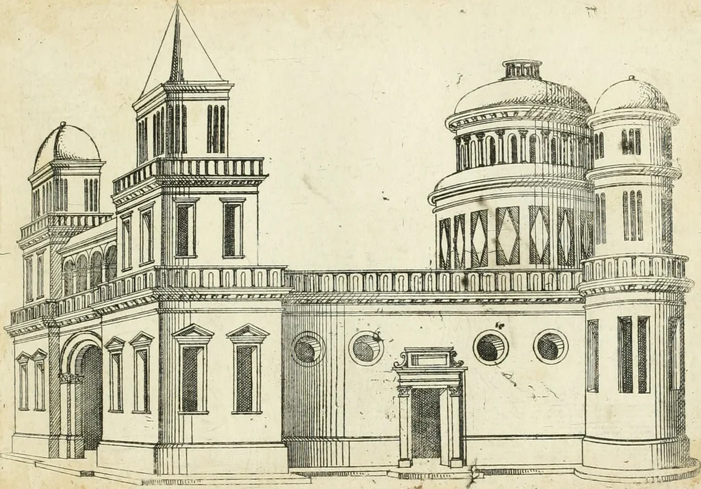 An illustration from Iacobvs Androvetivs dv Cerceav lectoribvs s. Qvoniam apvd veteres alio strvctvræ genere templa fvervnt ædificata, qvam ea qve nostra ætate passim conspicivntur : non inivicvndvm fore studiosis amtiqvitatis, nec a meo institvto alienvm existimavi : si formam ipsam et tanqvam faciem illorvm videndam qvibvslibet exhiberem. .., 1550, leaf 50