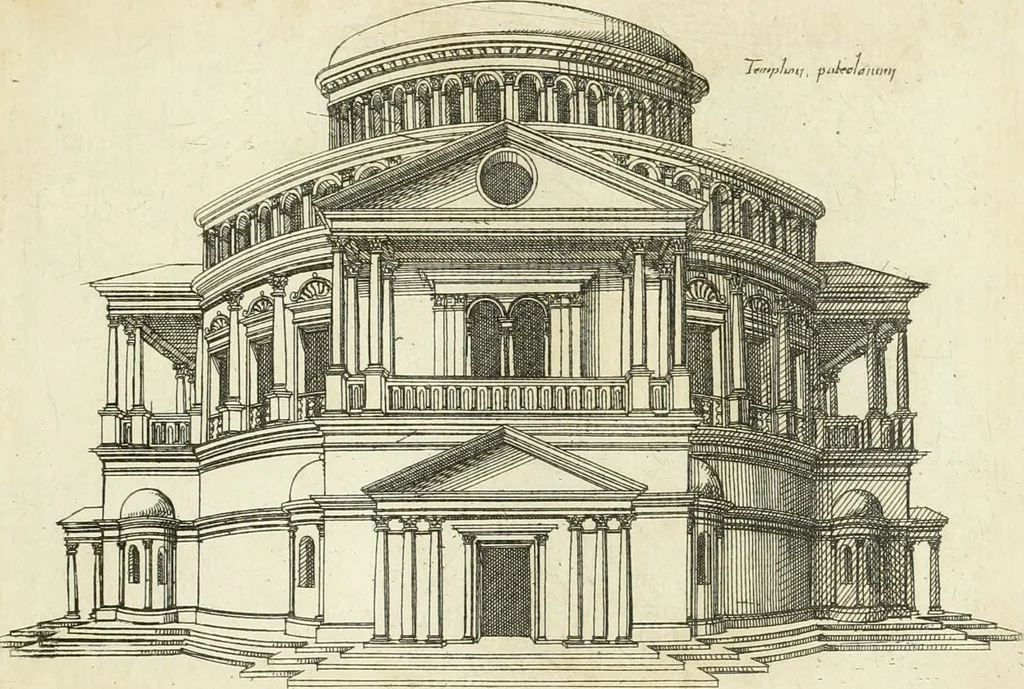 An illustration from Iacobvs Androvetivs dv Cerceav lectoribvs s. Qvoniam apvd veteres alio strvctvræ genere templa fvervnt ædificata, qvam ea qve nostra ætate passim conspicivntur : non inivicvndvm fore studiosis amtiqvitatis, nec a meo institvto alienvm existimavi : si formam ipsam et tanqvam faciem illorvm videndam qvibvslibet exhiberem. .., 1550, leaf 60