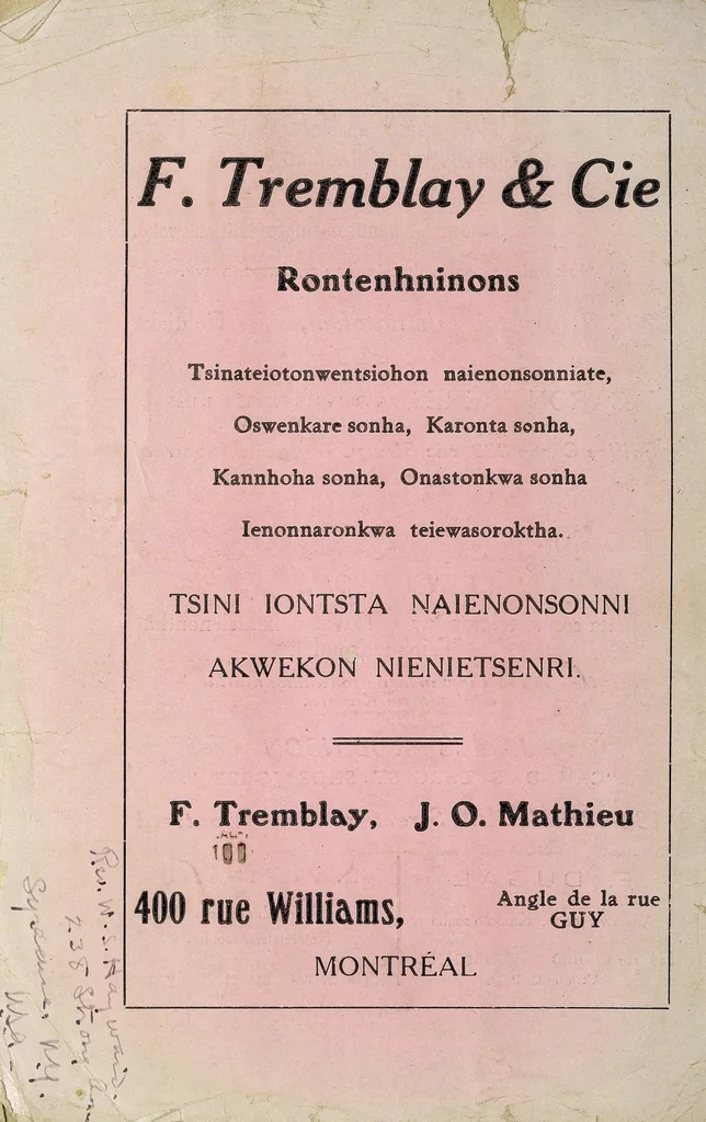 An illustration from Iakentasetatha kahnawakeha = Almanach Iroquois, 1899, leaf 54