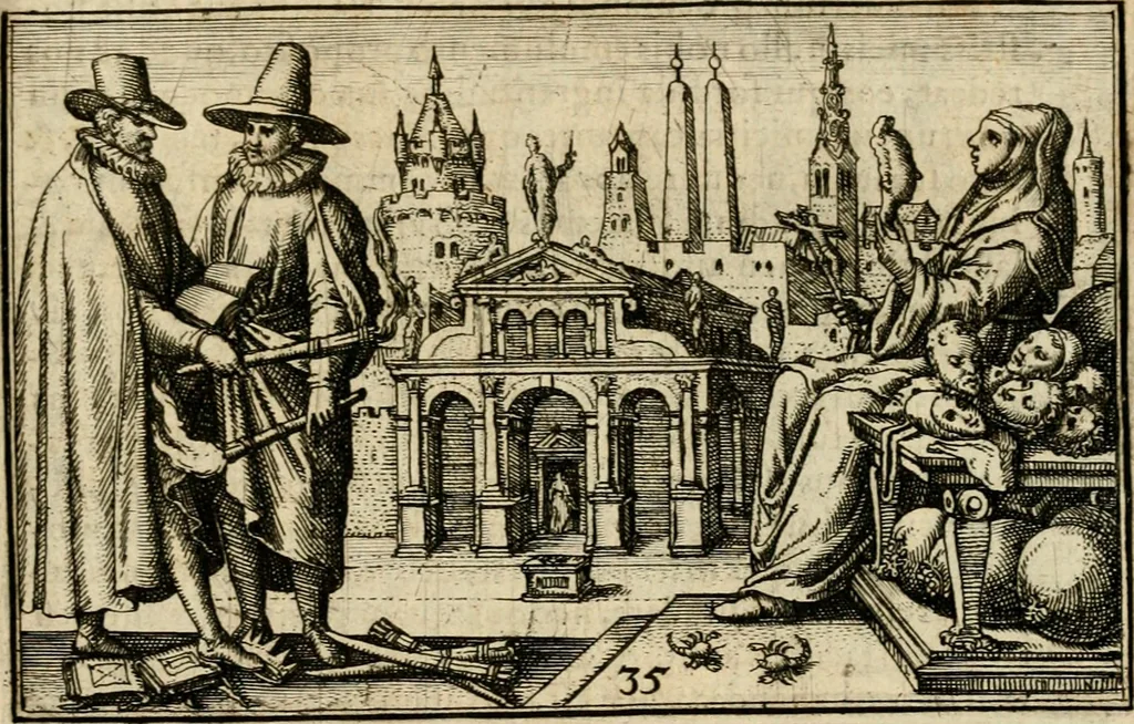 An illustration from Iani Iacobi Boissardi vesvntini Emblematum liber, 1593, leaf 84
