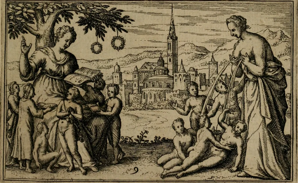 An illustration from Iani Iacobi Boissardi Vesuntini Emblematum liber, 1593, leaf 42