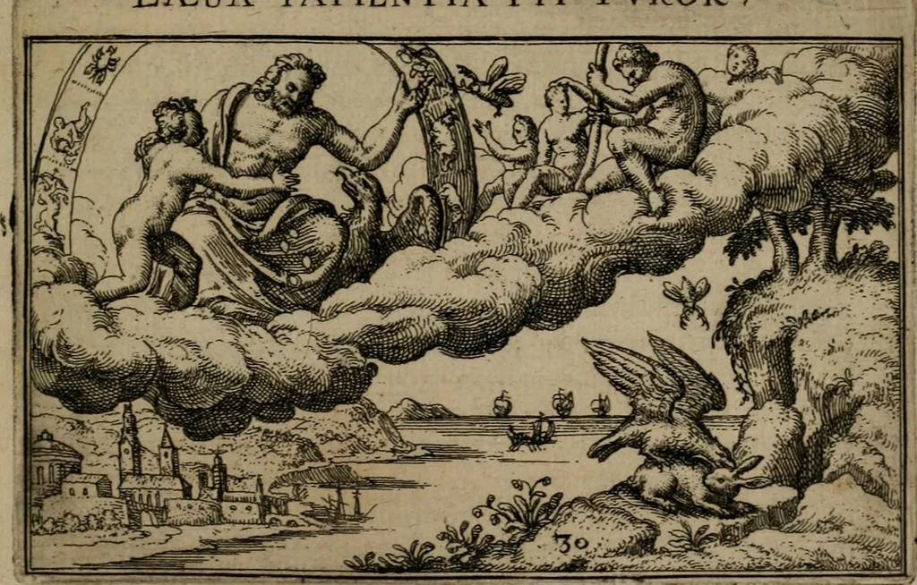 An illustration from Iani Iacobi Boissardi Vesuntini Emblematum liber, 1593, leaf 84