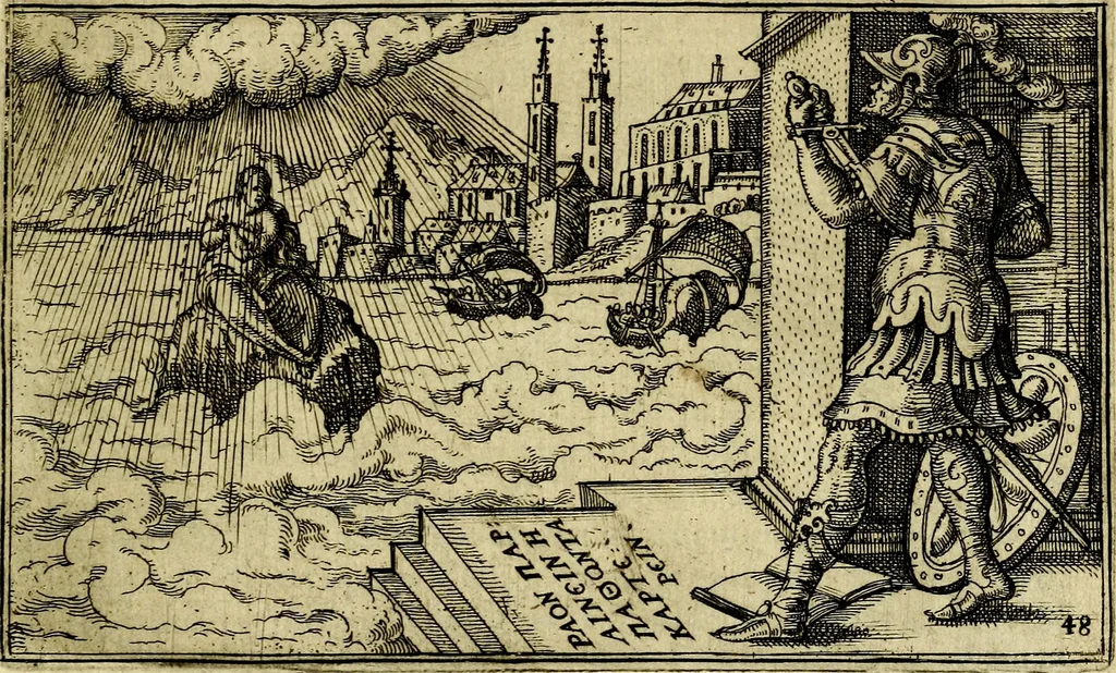 An illustration from Iani Iacobi Boissardi Vesvntini emblematum liber. Ipsa emblemata ab auctore delineata: a Theodoro de Bry sculpta & nunc recens in lucem edita, 1593, leaf 118