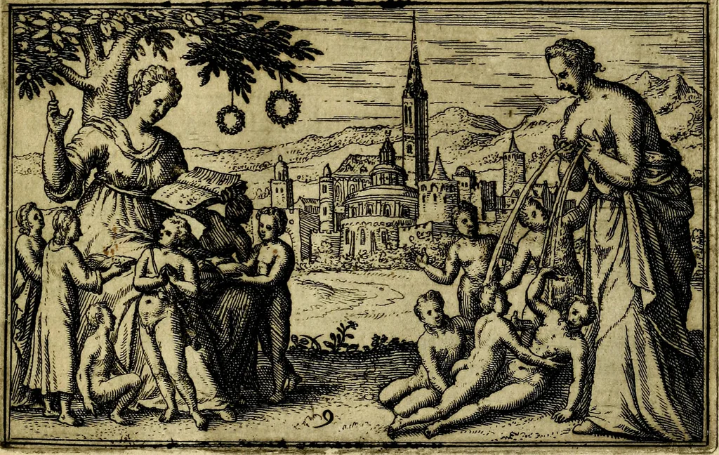 An illustration from Iani Iacobi Boissardi Vesvntini emblematum liber. Ipsa emblemata ab auctore delineata: a Theodoro de Bry sculpta & nunc recens in lucem edita, 1593, leaf 40