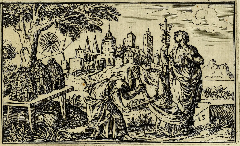 An illustration from Iani Iacobi Boissardi Vesvntini emblematum liber. Ipsa emblemata ab auctore delineata: a Theodoro de Bry sculpta & nunc recens in lucem edita, 1593, leaf 52