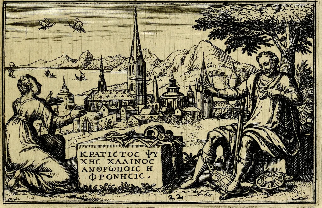 An illustration from Iani Iacobi Boissardi Vesvntini emblematum liber. Ipsa emblemata ab auctore delineata: a Theodoro de Bry sculpta & nunc recens in lucem edita, 1593, leaf 66