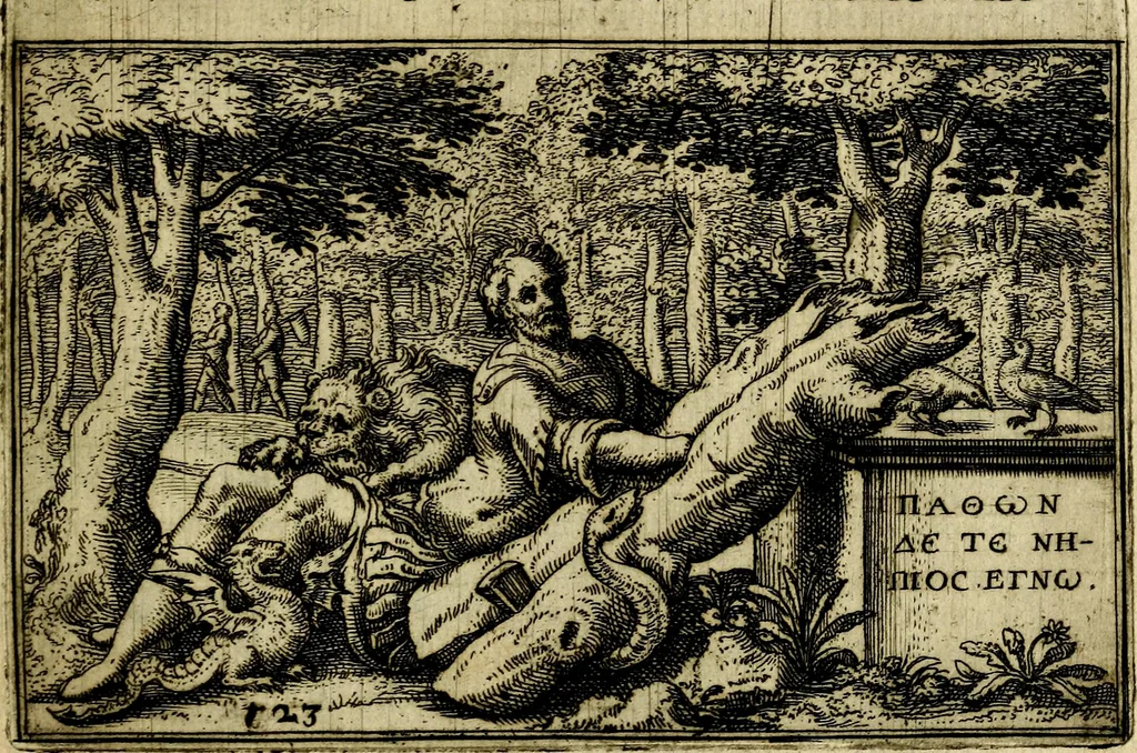 An illustration from Iani Iacobi Boissardi Vesvntini emblematum liber. Ipsa emblemata ab auctore delineata: a Theodoro de Bry sculpta & nunc recens in lucem edita, 1593, leaf 68